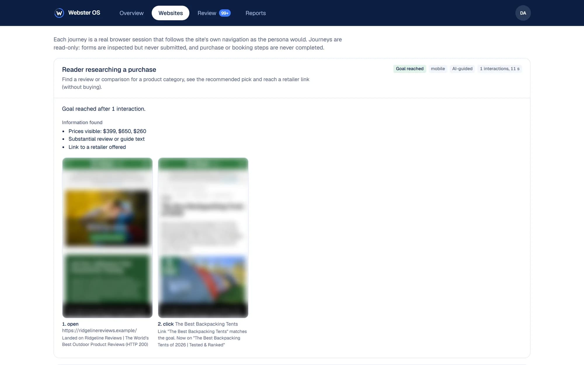 Customer journeys with the goal reached on desktop and mobile